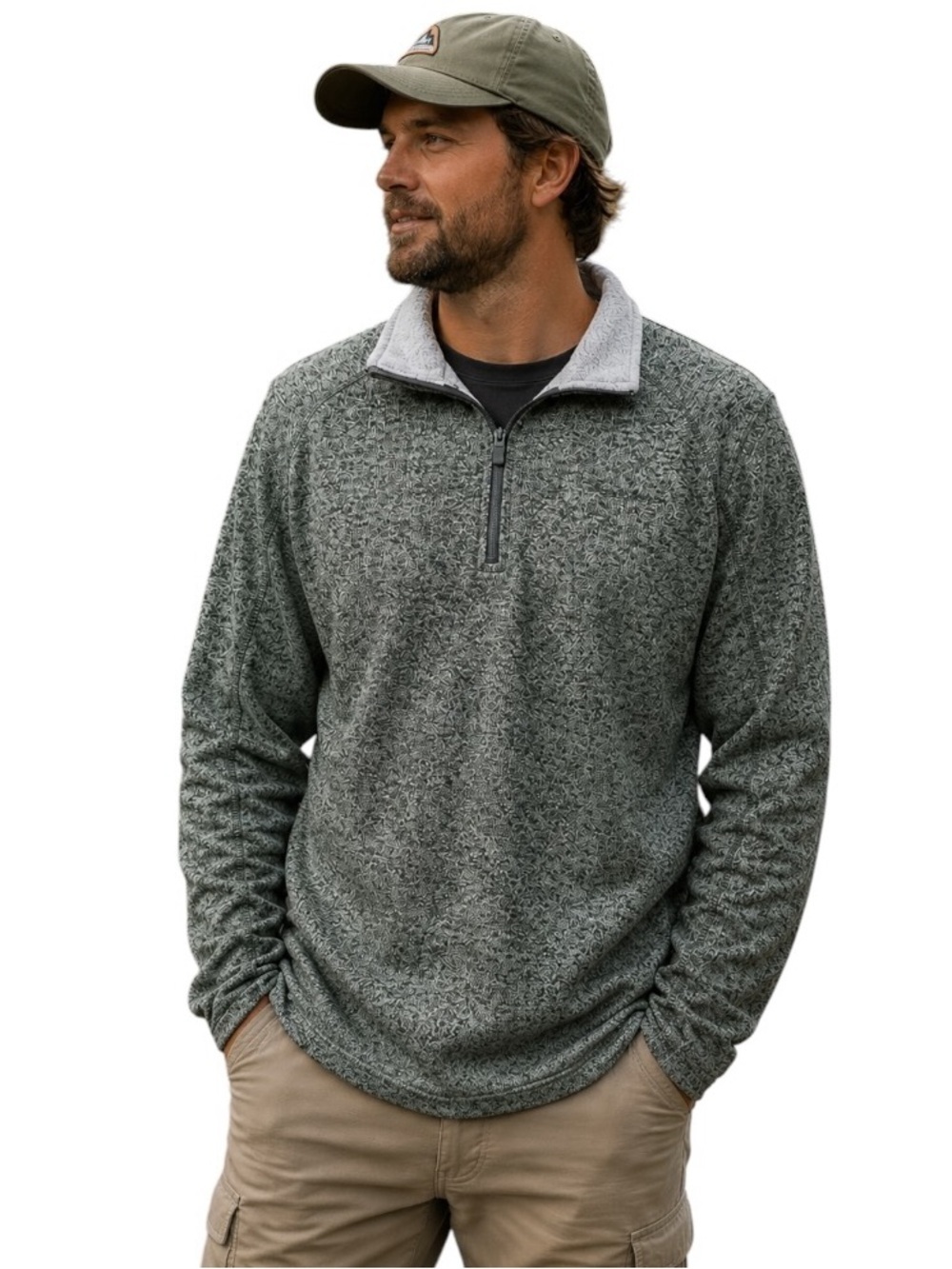 Eddie Bauer Large Tall Olive Green Heathered Quarter Zip Pullover Jacket